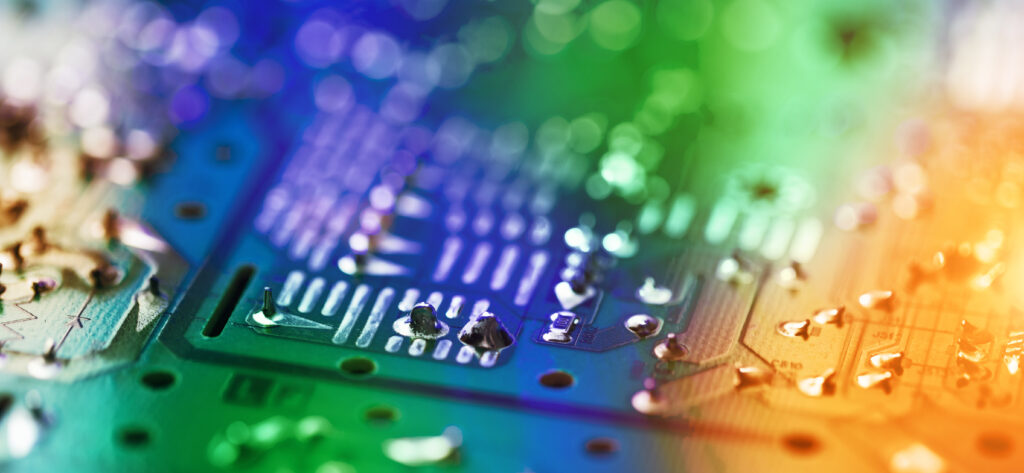 Electronic Circuit Board With Electronic Components Such As Chips Close